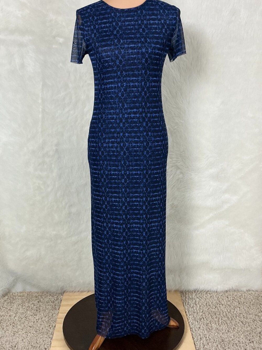 Misa Blue Mesh Vanessa Shibori Midi Sheath Dress S